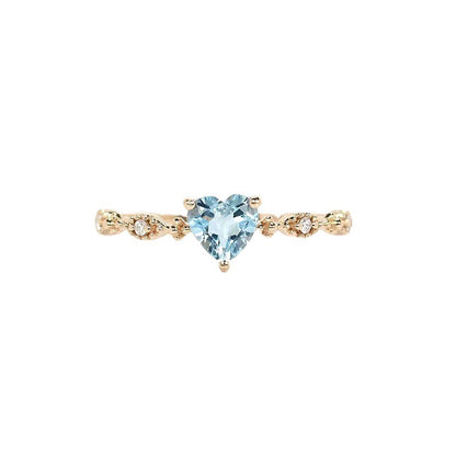 Fashion Sky Blue Glass Stone Love Heart Ring