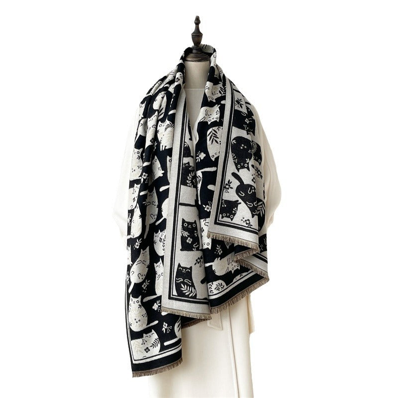 Cream Sweet Cat Artificial Cashmere Scarf Women's Autumn And Winter Korean Style