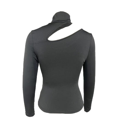 Ladies' Slim Fit, Fashionable, Elegant, Basic, Versatile, Careful Machine, Autumn And Winter High Neck Base Solid Color T-shirt, Chest Hollow Out Slimming Top