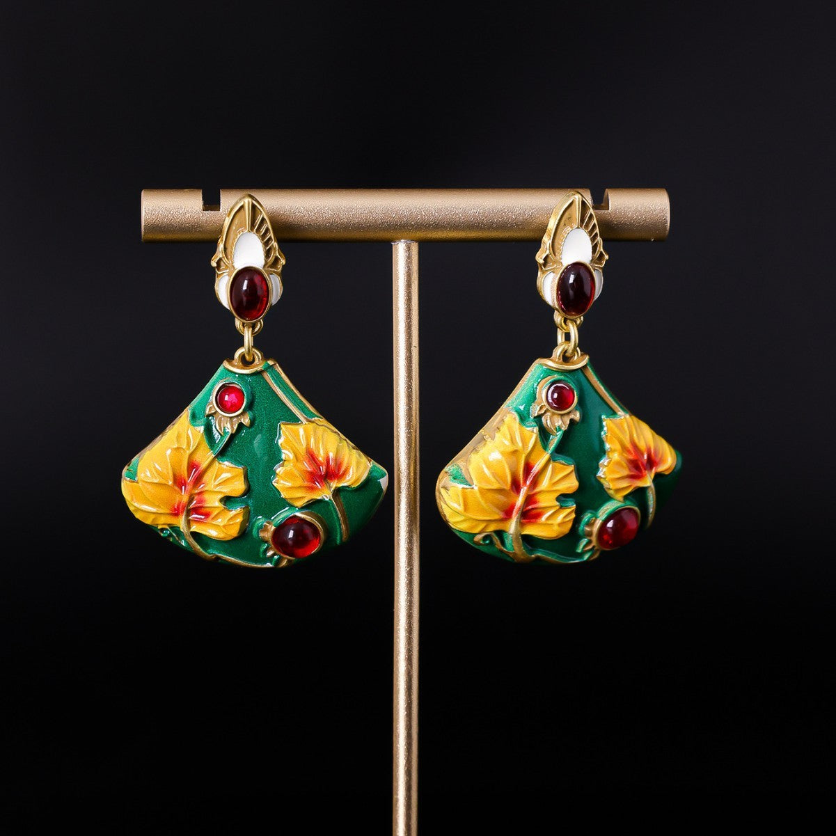 Earrings Retro Temperament Earrings Color Enamel Fan-shaped