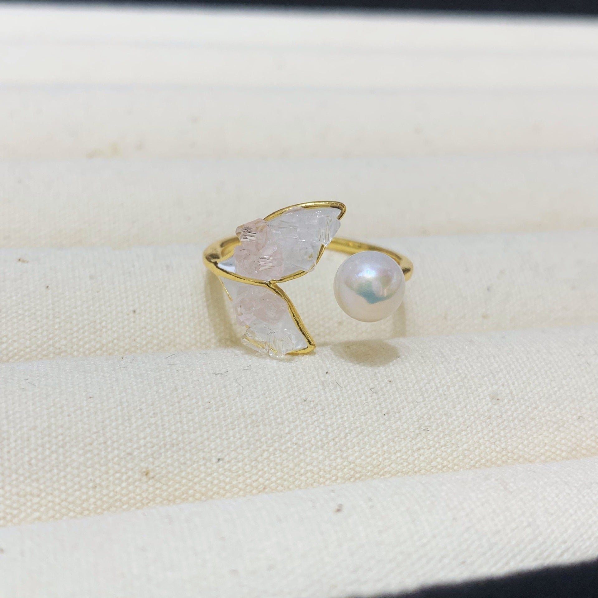 Fashion Freshwater Pearl Ring Colorful Painting Oil Flowers