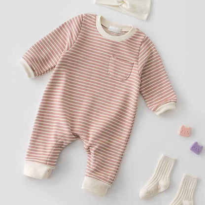 Male And Female Baby Striped Long-sleeved Jumpsuit - MIQ Store