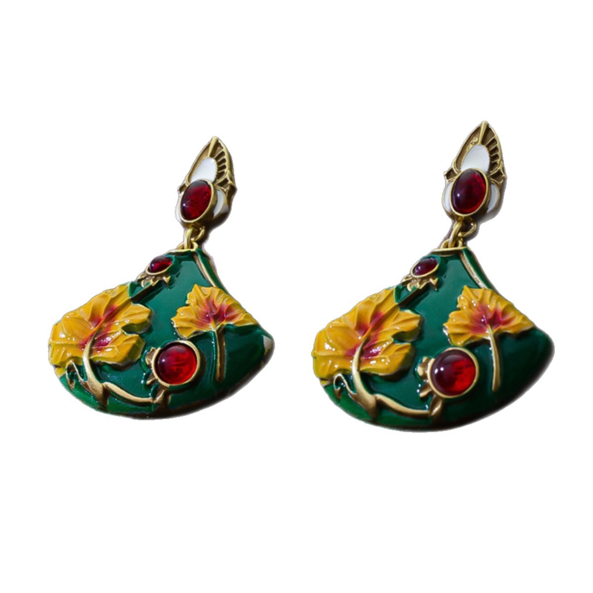 Earrings Retro Temperament Earrings Color Enamel Fan-shaped