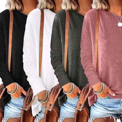 4 Pack Women's Solid Color Casual Set Round Neck Long Sleeve Tops For Spring&Fall