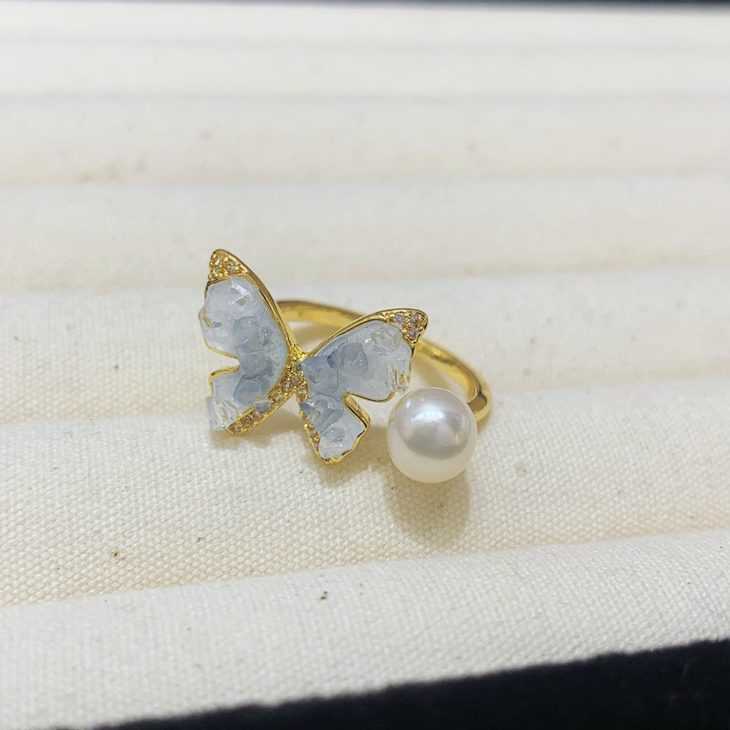 Fashion Freshwater Pearl Ring Colorful Painting Oil Flowers