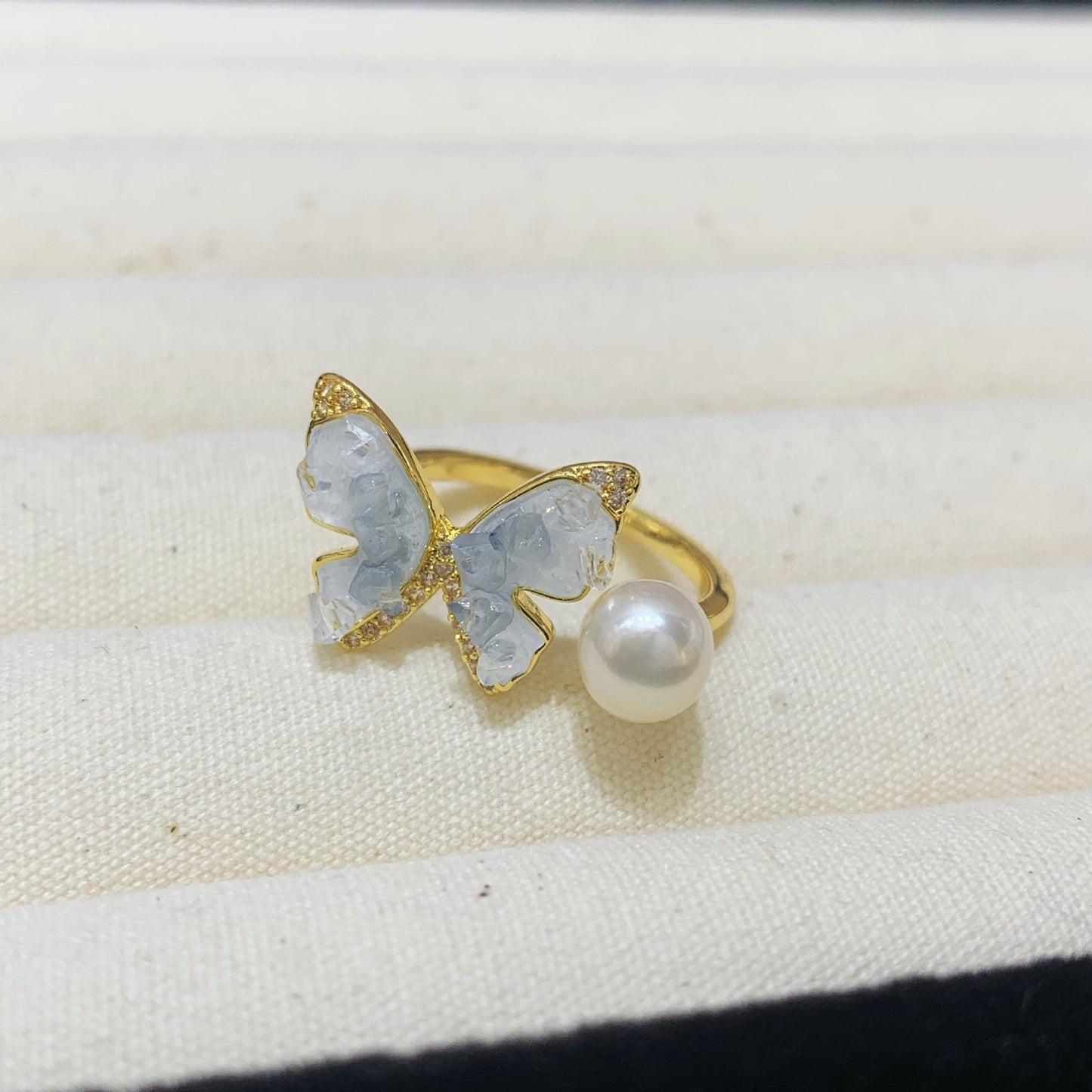 Fashion Freshwater Pearl Ring Colorful Painting Oil Flowers