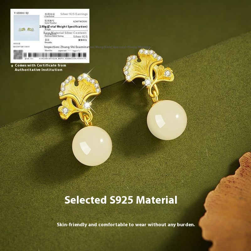 Ancient Chinese Style Temperament Natural Hetian Jade Ear Studs