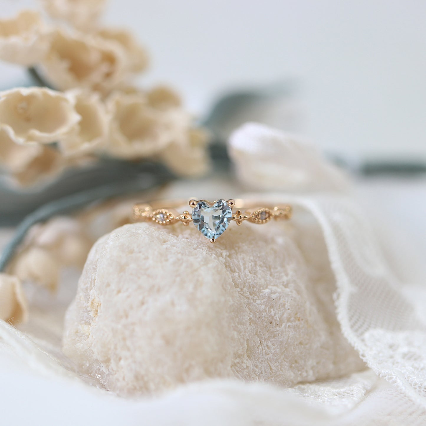 Fashion Sky Blue Glass Stone Love Heart Ring