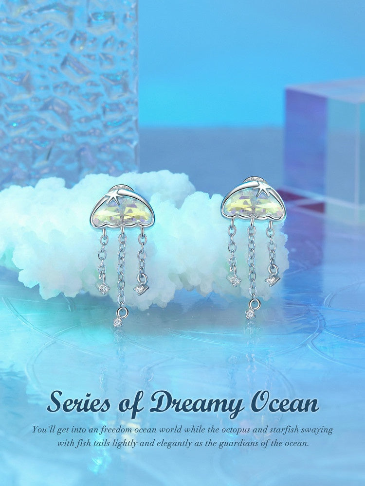 Original Colorful Jellyfish Tassel Stud Earrings