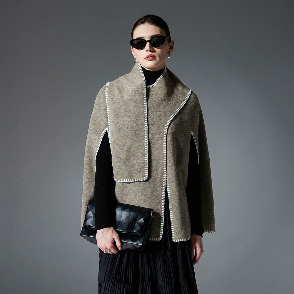 Double-faced Woolen Goods Stitching Cape And Shawl Scarf