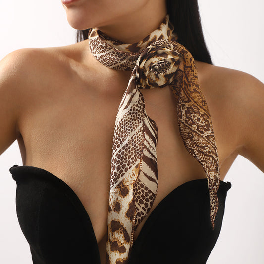 Silk Scarf Strip High-grade Leopard Print Polka Dot Rose