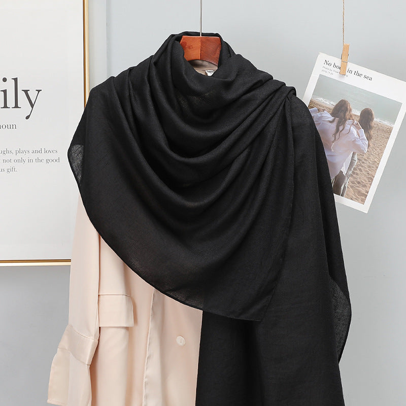 Women's Korean-style Solid Color Cotton And Linen Scarf Spring And Autumn