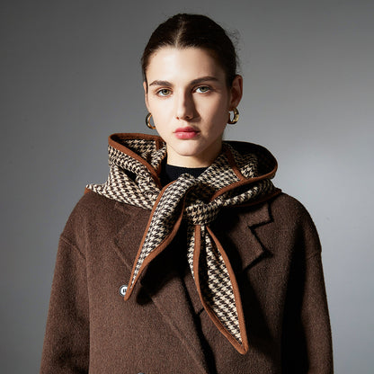 Women's Brown Houndstooth Small Cape And Shawl