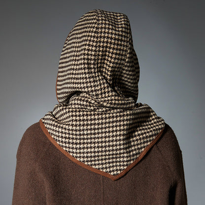 Women's Brown Houndstooth Small Cape And Shawl
