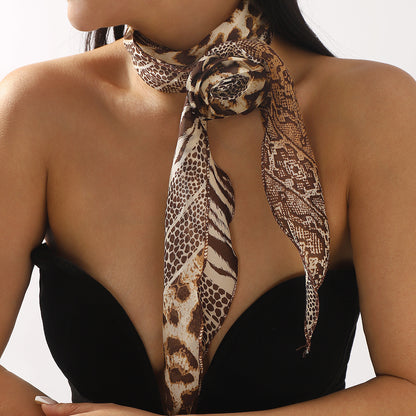 Silk Scarf Strip High-grade Leopard Print Polka Dot Rose