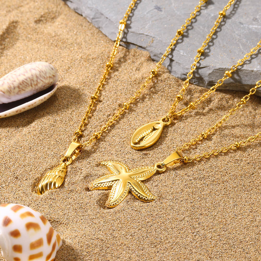 Starfish Beach Stainless Steel Shell Necklace
