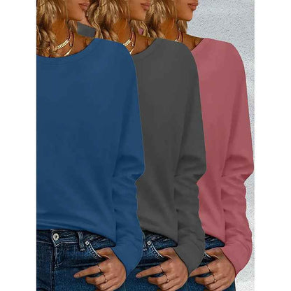 3 Pack Womens Plus Size Long Sleeve Shirts Crew Neck Basic Tee Tops Loose Fit Fall Outfits For Women 1X-5X