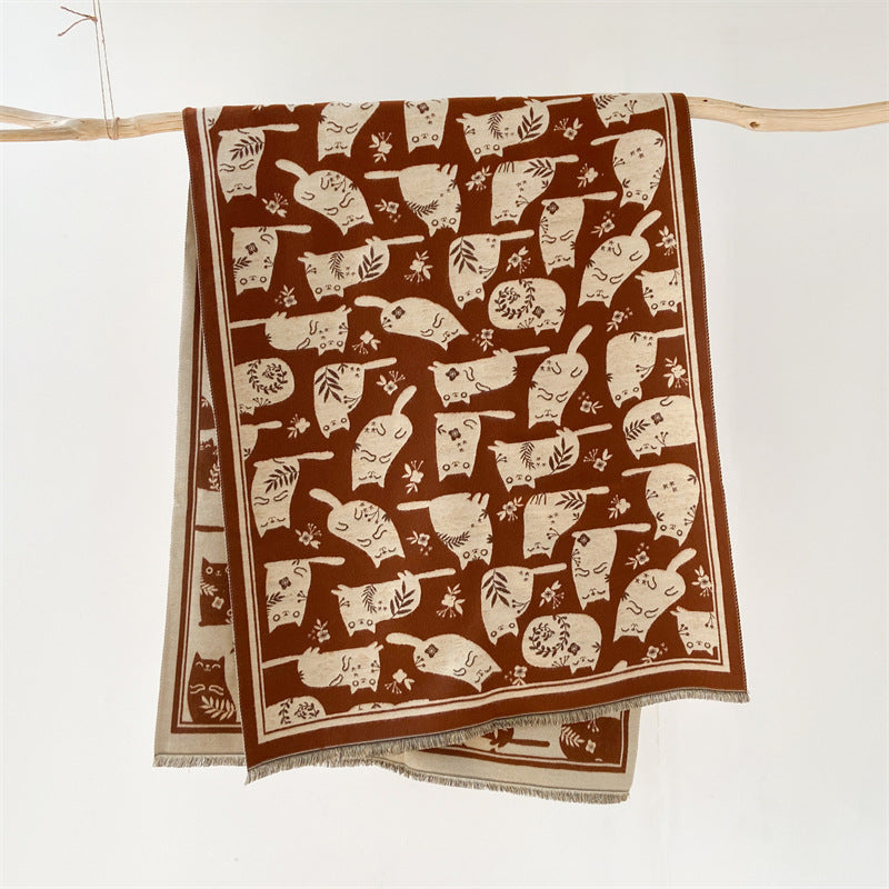 Cream Sweet Cat Artificial Cashmere Scarf Women's Autumn And Winter Korean Style