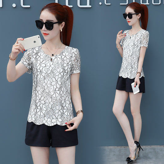 Summer New Belly-covering Western Style Top Super Fairy Slimming Lace