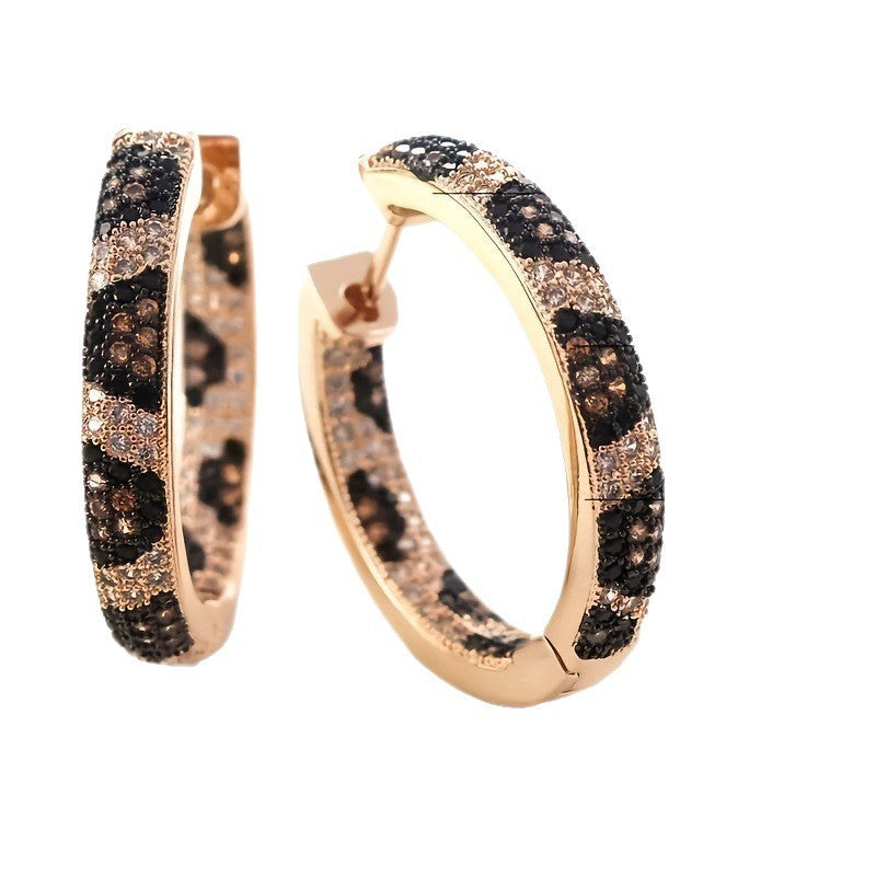 Leopard Print Ear Ring Micro Inlaid Zircon Popular Golden Earrings