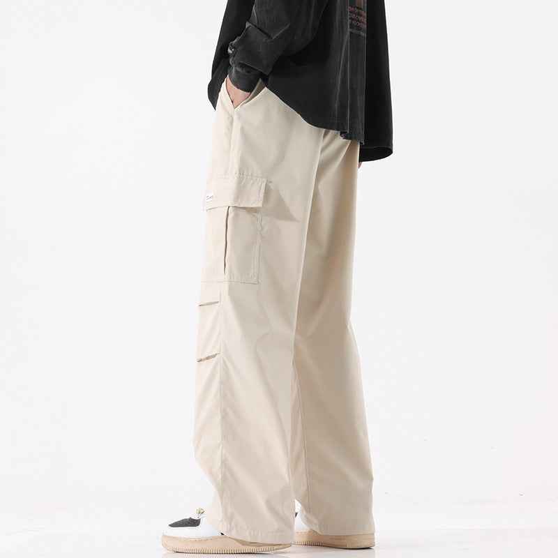 Couple American Retro High Street Fashionable Pleated Straight Cargo Pants