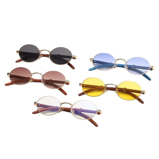 Retro Wood Grain Sunglasses Small Round Frame