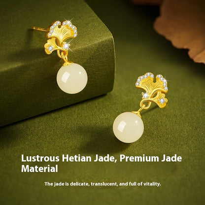Ancient Chinese Style Temperament Natural Hetian Jade Ear Studs