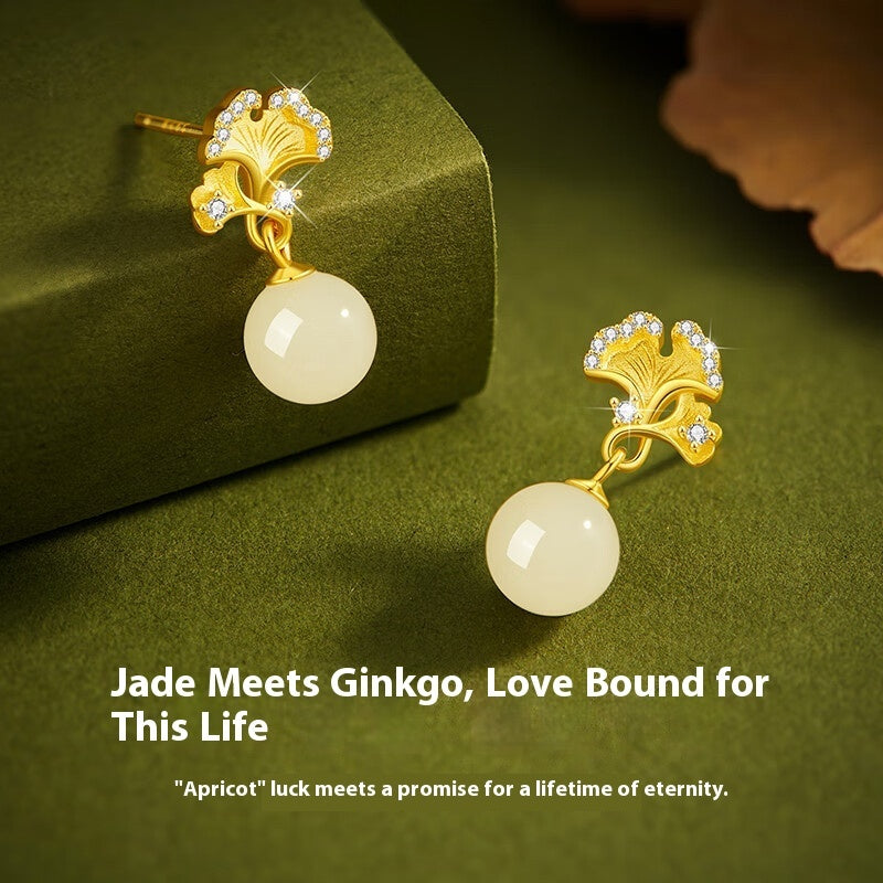 Ancient Chinese Style Temperament Natural Hetian Jade Ear Studs