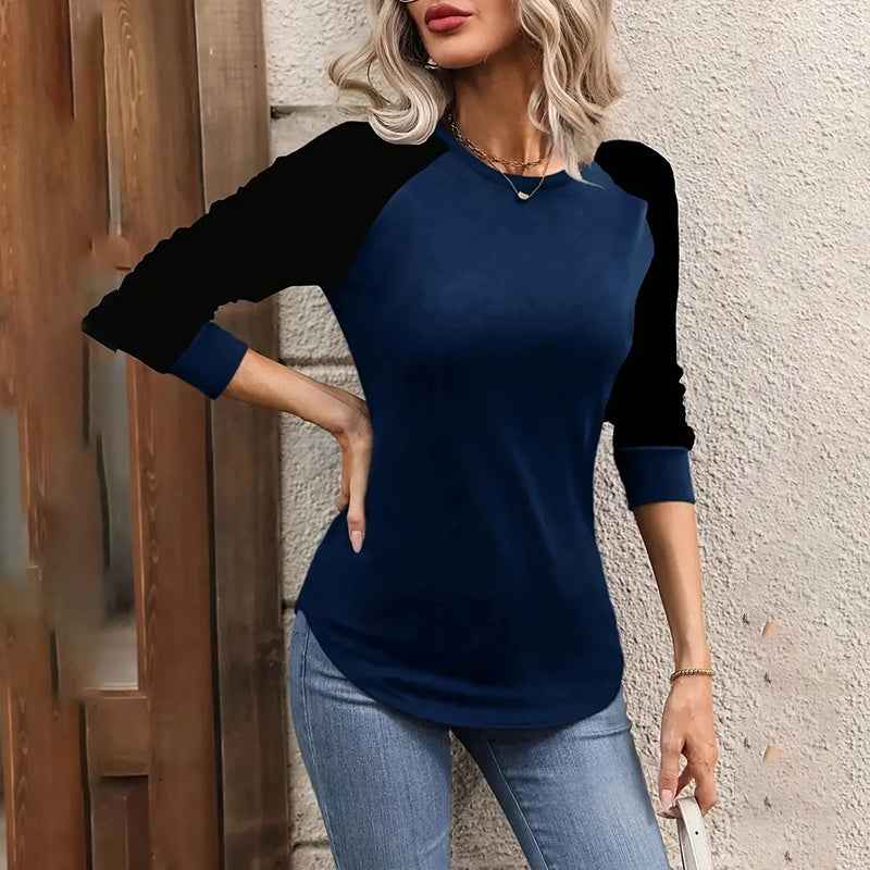 2 Pack Women's Long Sleeve Shirts, Casual Loose Fit Tunic Tops Crew Neck Trendy Tee Solid Color Pullover Shirts