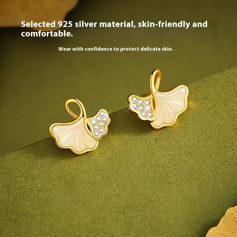 Niche Design Ancient Style Sansheng Apricot Hetian Jade Ear Studs