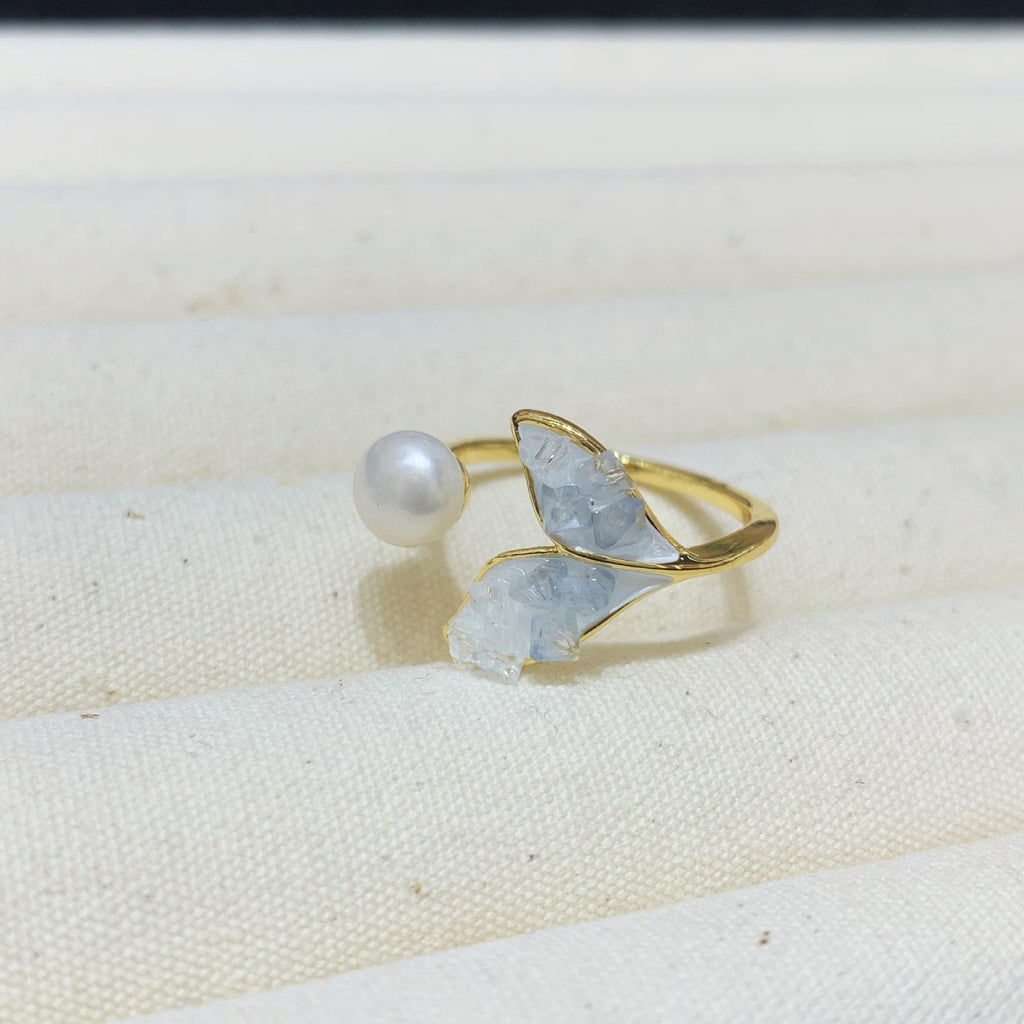 Fashion Freshwater Pearl Ring Colorful Painting Oil Flowers