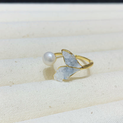 Fashion Freshwater Pearl Ring Colorful Painting Oil Flowers