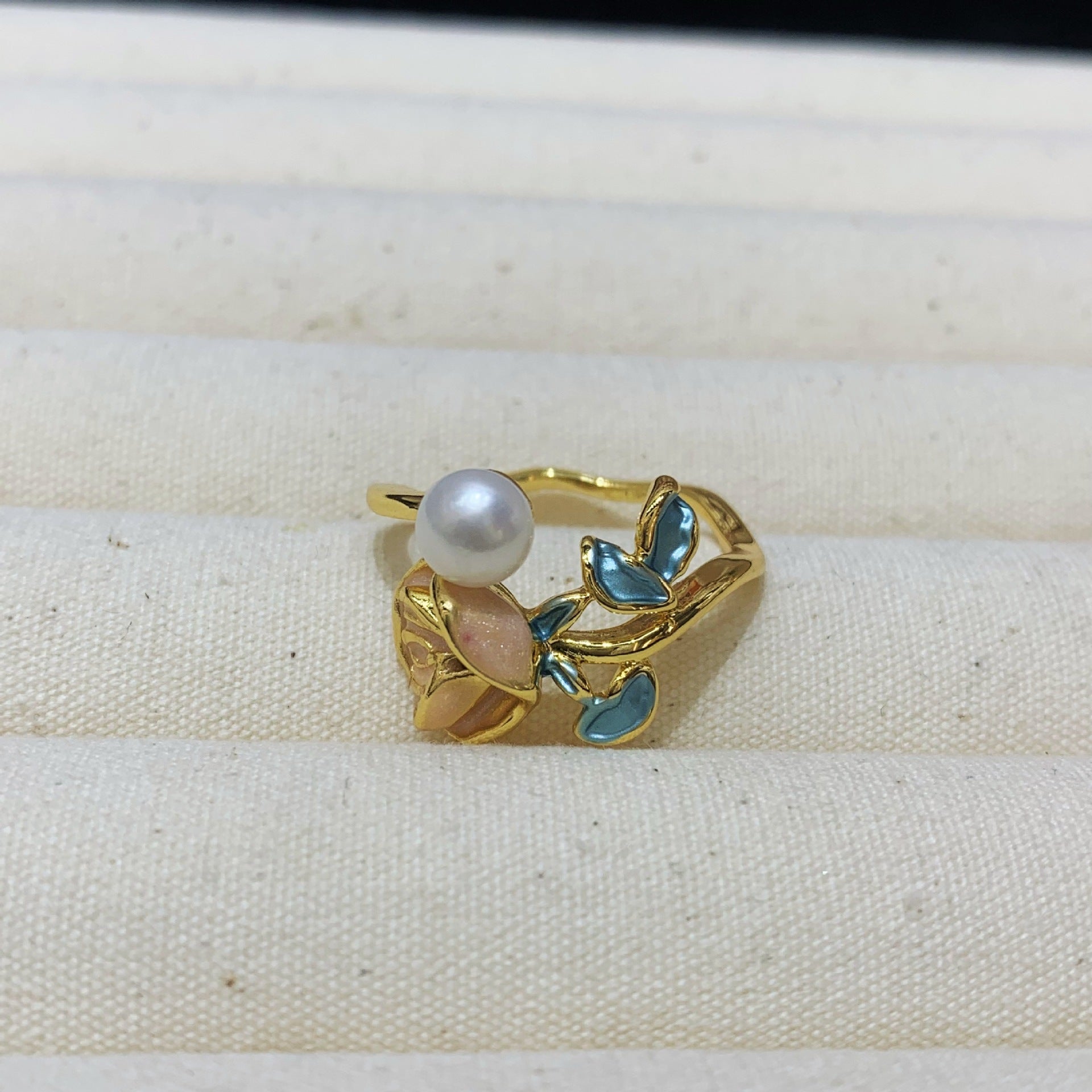 Fashion Freshwater Pearl Ring Colorful Painting Oil Flowers