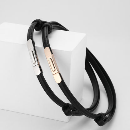 Women's Thin Genuine Leather Dress Simple Suit Coat Waist Belt