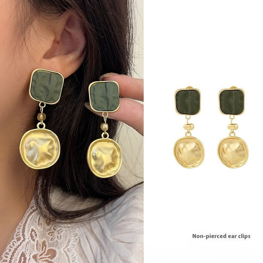 Contrast Color Pleated Geometric Elegant Retro Unique Ear Clip Auricular Needle