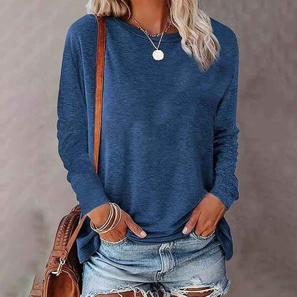 3 Pack Women's Solid Color Casual Set Round Neck Long Sleeve Tops For Spring&Fall