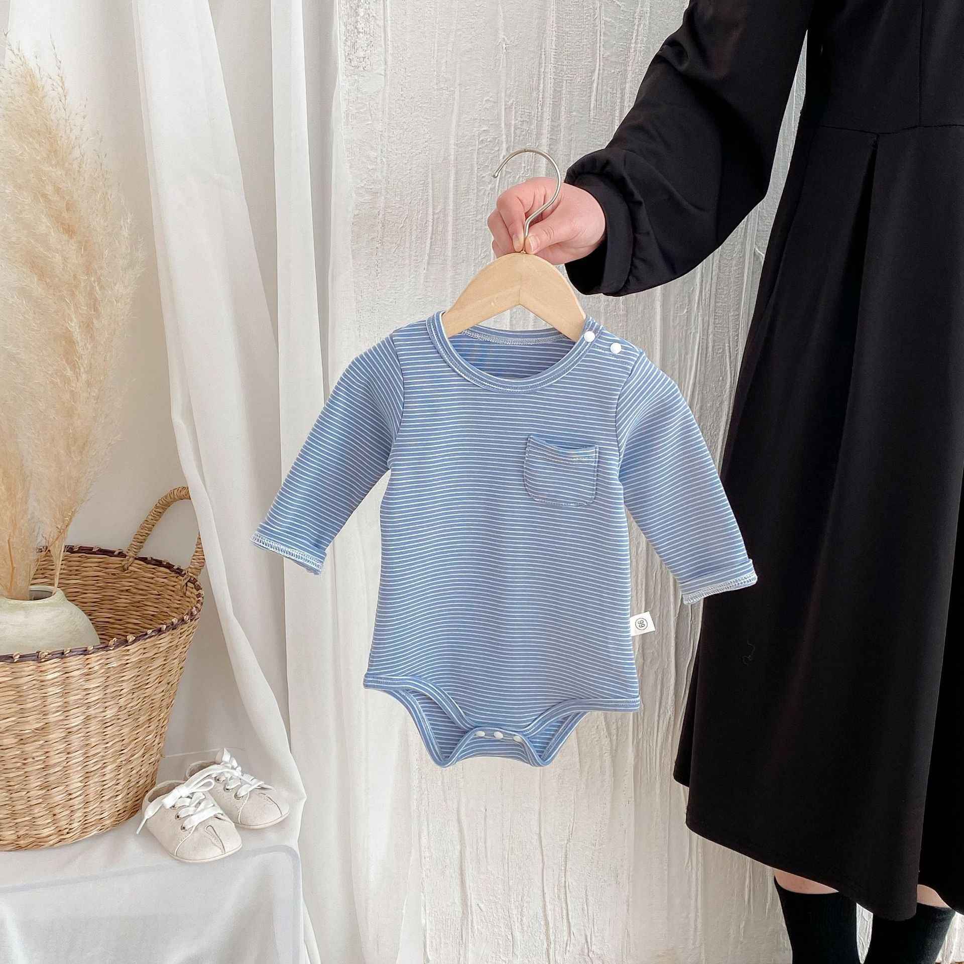 Striped Triangle Rompers Male And Female Baby Long Sleeve Jumpsuit - MIQ Store