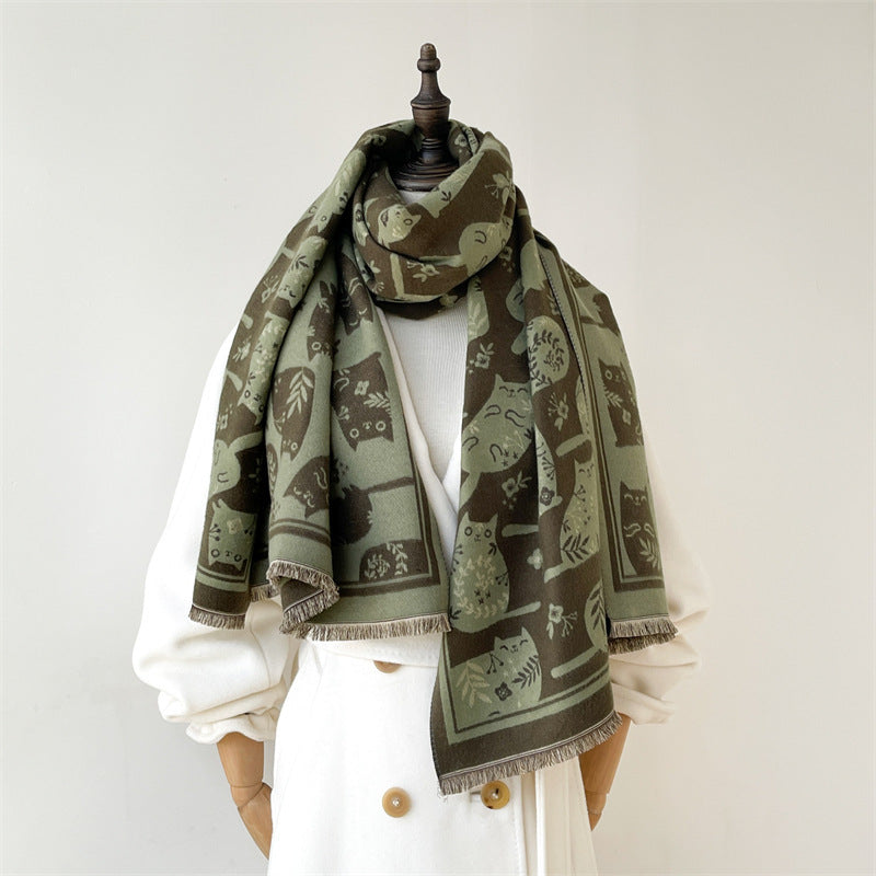 Cream Sweet Cat Artificial Cashmere Scarf Women's Autumn And Winter Korean Style
