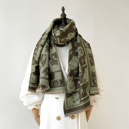 Cream Sweet Cat Artificial Cashmere Scarf Women's Autumn And Winter Korean Style
