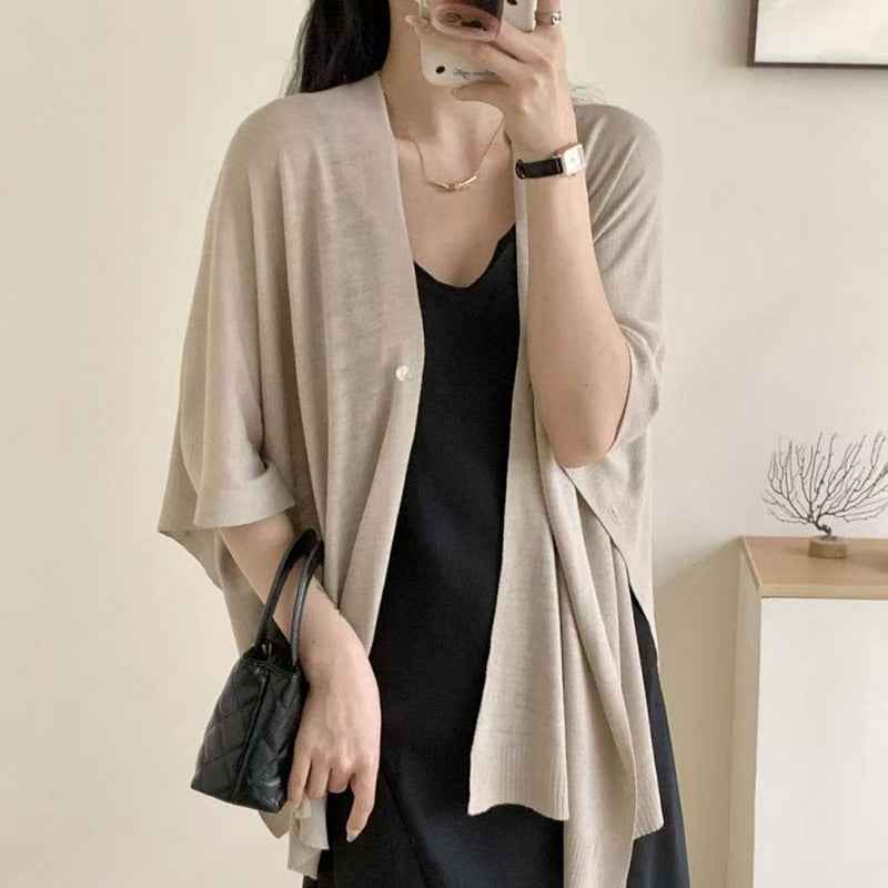 Blouse Travel Pure Color All-matching Cloak Fashionable Knitted Cardigan
