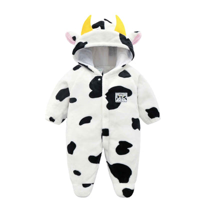 Baby Cow Hooded Crawling Clothes Flannel One Piece Clothes 0 1 Male And Female Baby Outerwear - MIQ Store