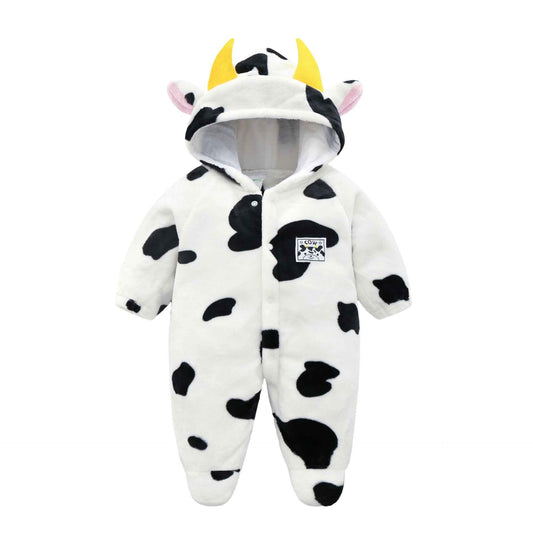 Baby Cow Hooded Crawling Clothes Flannel One Piece Clothes 0 1 Male And Female Baby Outerwear - MIQ Store