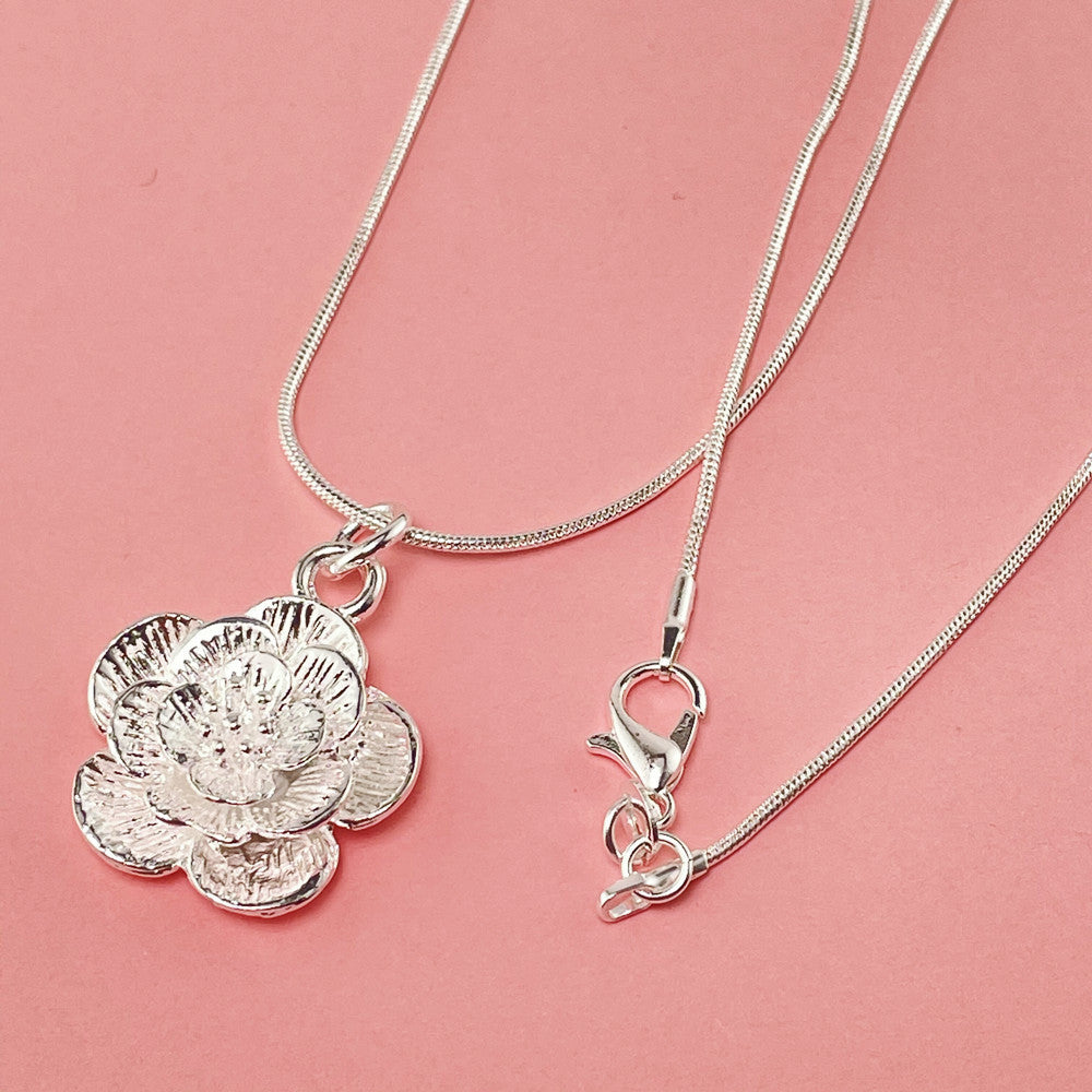 Silver Plated New Peony Necklace