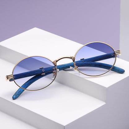 Retro Wood Grain Sunglasses Small Round Frame
