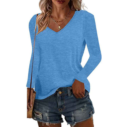 4 Pack Long Sleeve Tops For Women V Neck Dressy Basics Tees Casual Trendy Loose Fit T Shirts