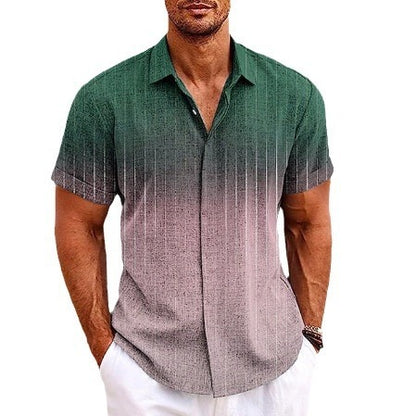 Gradient 3d Printed Short-sleeved Shirt Summer