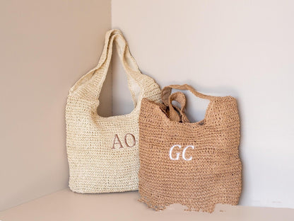 Fashionable Handheld Straw Bag With Alphabet Embroidery