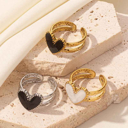 304 Stainless Steel Heart-shaped Drip Open Ring For Women