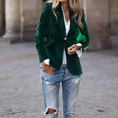 Women's Solid Color Notch Lapel Blazer - Slim Fit Long Sleeve Formal Jacket, Autumn&Winter Elegant Office Wear
