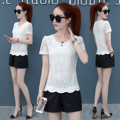 Summer New Belly-covering Western Style Top Super Fairy Slimming Lace
